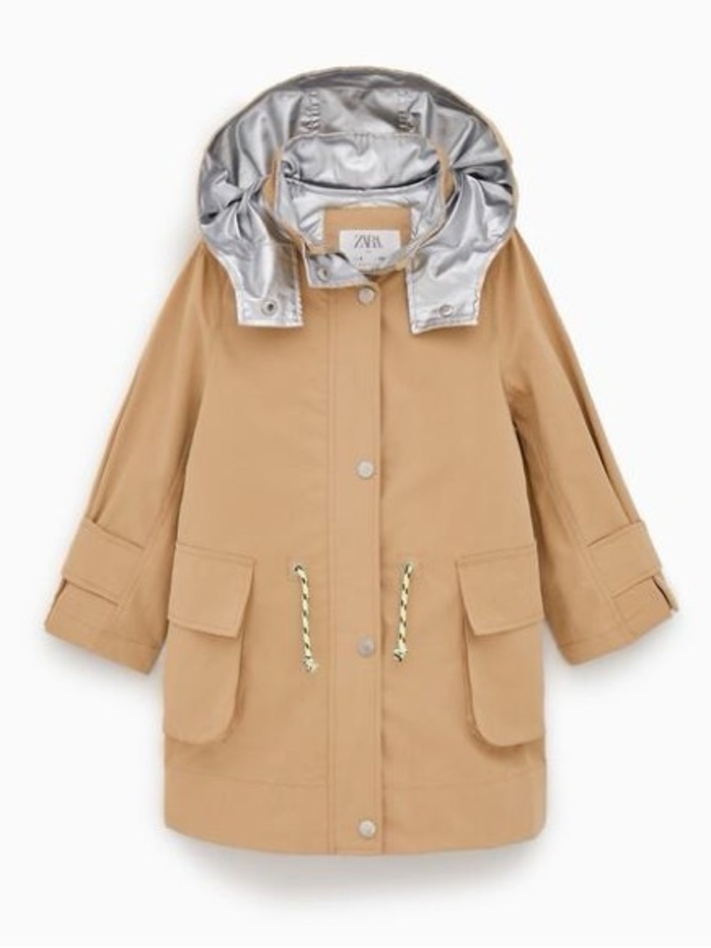 Zara Kids Beige Raincoat with Silver Hood